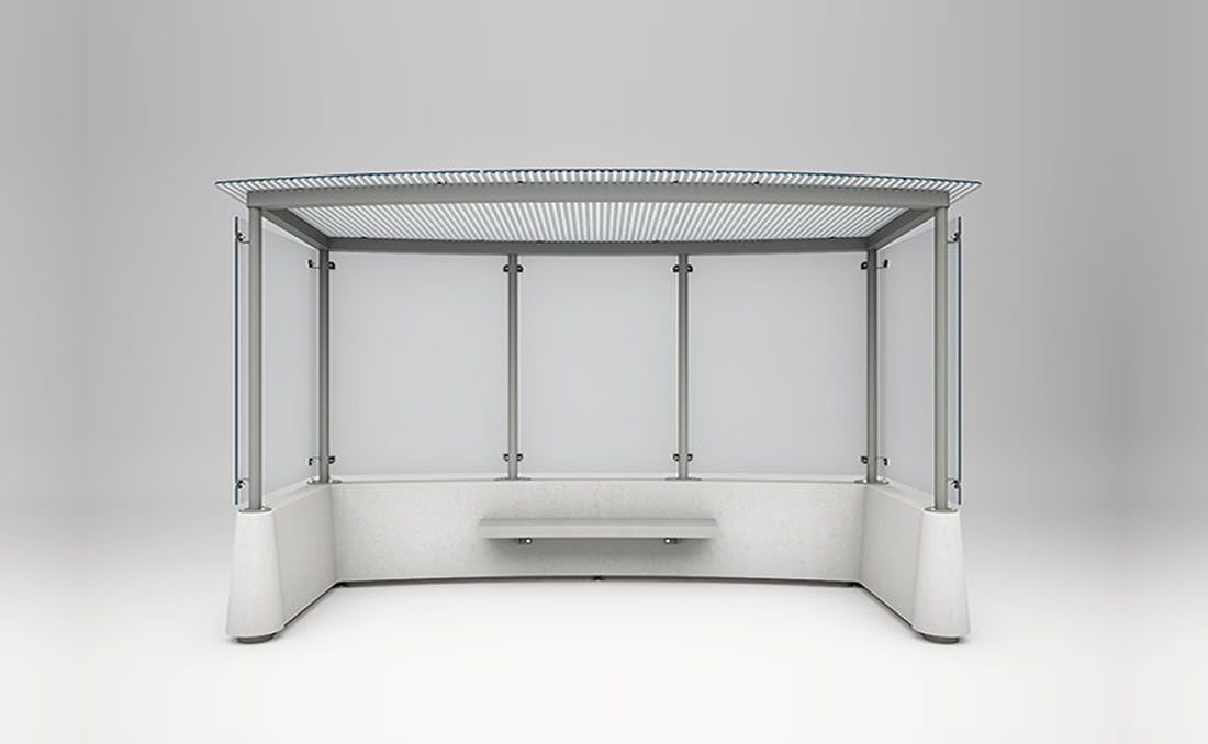 Marquesina de autobús de gran tamaño en hormigón prefabricado.