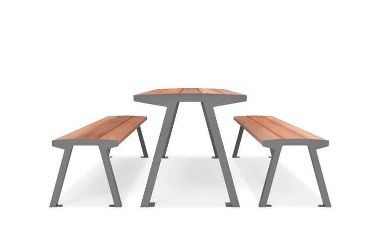 Mesa urbana exterior de madera y metálica de acero modelo Noale.