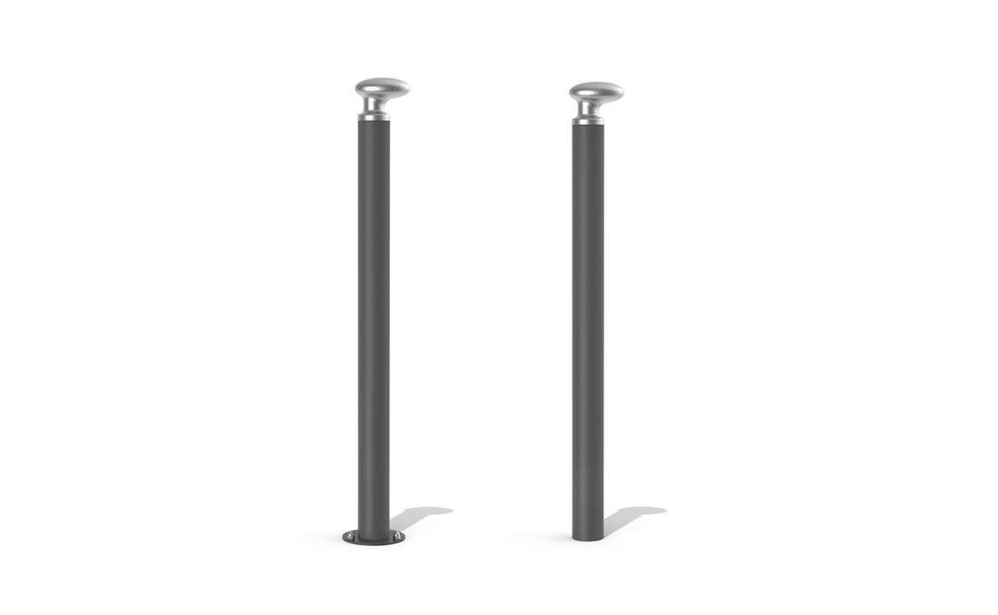Bolardo pilona Bitta con cabezal tipo norai en aluminio y negro.