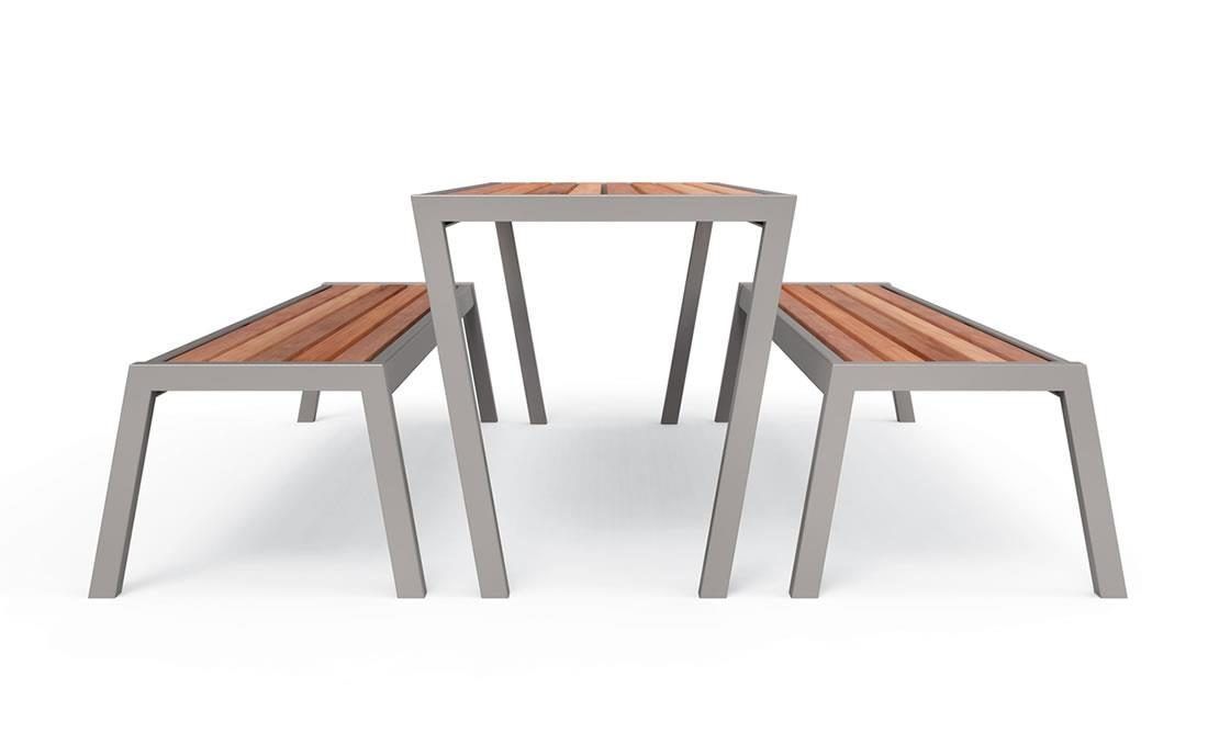 Moderna mesa y bancos picnic para mobiliario urbano resistente y antivandálica modelo Casteo.