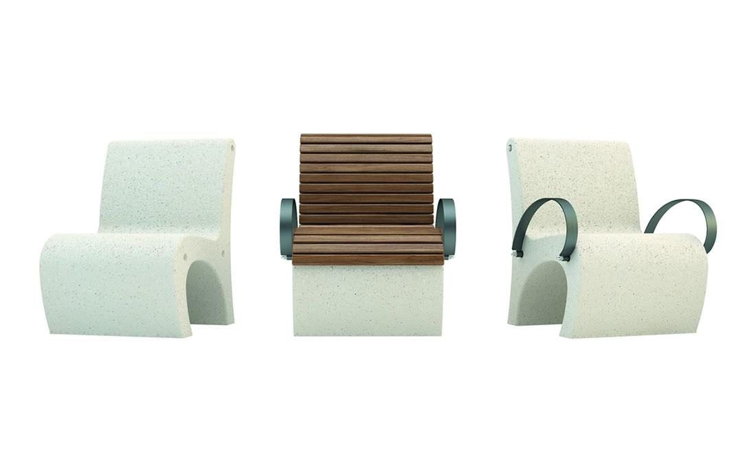 Banco asiento individual de hormigón Gea en diferentes versiones.