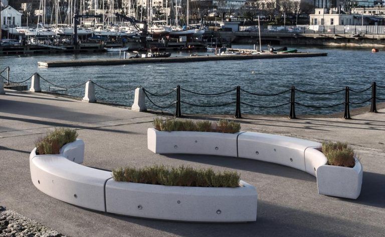 Jardinera urbana hormigón prefabricado curva y recta